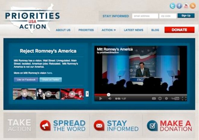 Le site web du super PAC d'Obama, qui joue la défensive face à Romney et Rove.