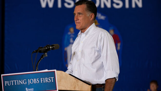 Romney en campagne essayant de faire passer son message sur les créations d'emplois. © DR Romney en campagne essayant de faire passer son message sur les créations d'emplois. © DR