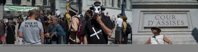 Rassemblement en soutien au procès de la ferme des 1000 vaches, Palais de Justice, Lyon. © henri granjean/item Rassemblement en soutien au procès de la ferme des 1000 vaches, Palais de Justice, Lyon. © henri granjean/item