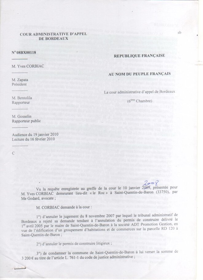 Jugement de la Cour Administrative d'Appel de Bordeaux (16 février 2010) © Cour Administrative d'Appel de Bordeaux Jugement de la Cour Administrative d'Appel de Bordeaux (16 février 2010) © Cour Administrative d'Appel de Bordeaux