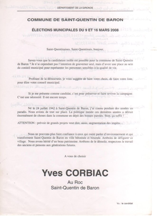 Profession de foi pour les élections municipales (9 et 16 mai 2008) © Yves CORBIAC Profession de foi pour les élections municipales (9 et 16 mai 2008) © Yves CORBIAC