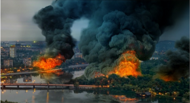 La foto de la portada del libro sobre los crímenes en Ucrania: la ciudad de Donetsk en llamas. La foto de la portada del libro sobre los crímenes en Ucrania: la ciudad de Donetsk en llamas.
