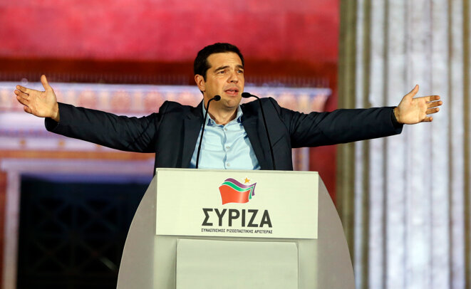 Alexis Tsipras, le leader de Syriza, dimanche 25 janvier. © Reuters Alexis Tsipras, le leader de Syriza, dimanche 25 janvier. © Reuters