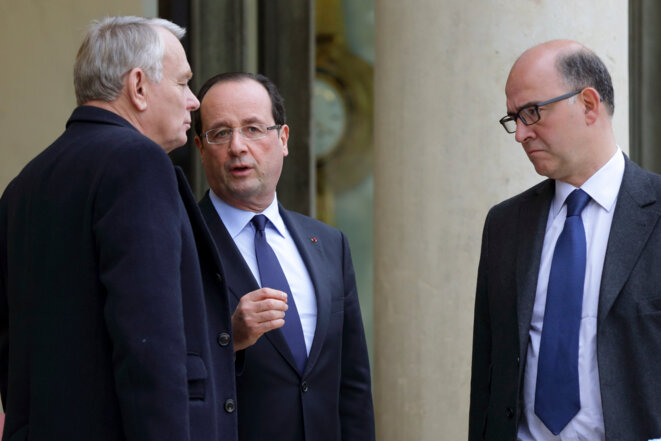 Jean-Marc Ayrault, François Hollande et Pierre Moscovici début janvier à l'Elysée © Reuters