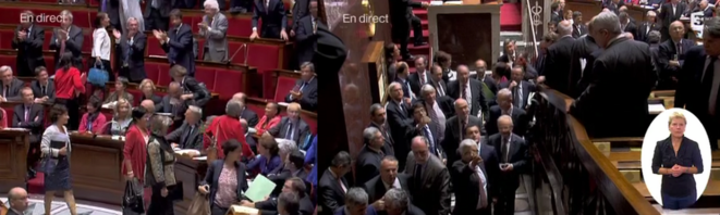 A l'Assemblée mercredi, la droite quitte l'hémicycle © Twitter / Salam93 A l'Assemblée mercredi, la droite quitte l'hémicycle © Twitter / Salam93
