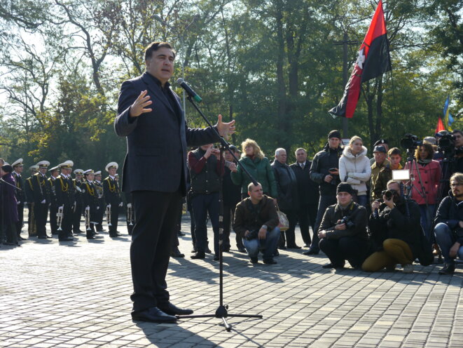 Mikhaïl Saakachvili le jour de la fête nationale, le 14 octobre, à Odessa © Amélie Poinssot Mikhaïl Saakachvili le jour de la fête nationale, le 14 octobre, à Odessa © Amélie Poinssot