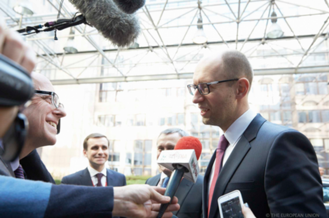 Le chef du gouvernement ukrainien de transition, Arseni Yatseniouk, à Bruxelles, le 6 mars. © CE. Le chef du gouvernement ukrainien de transition, Arseni Yatseniouk, à Bruxelles, le 6 mars. © CE.