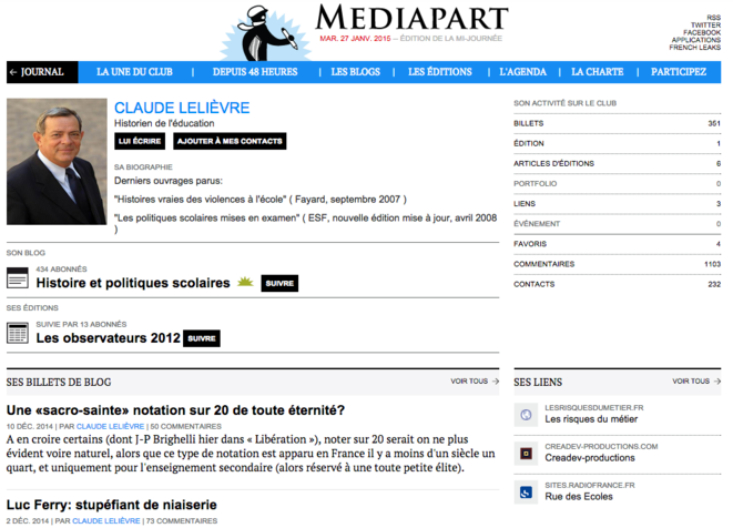 Le profil de Claude Lelièvre. Le profil de Claude Lelièvre.