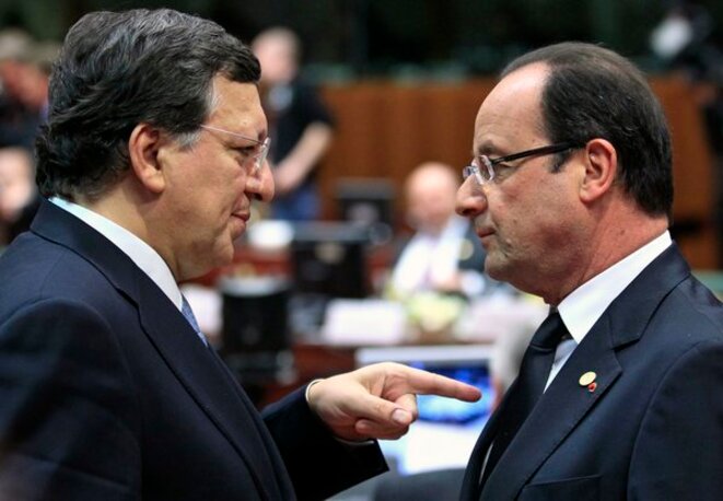 Jose Manuel Barroso et François Hollande, le 14 mars à Bruxelles. © Reuters