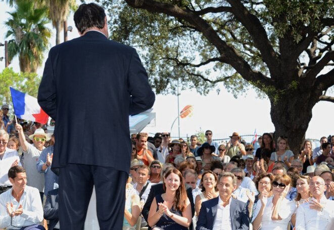 Nicolas Sarkozy, dimanche 19 juillet à Nice, lors du lancement de la caravane estival des jeunes LR. © Reuters. Nicolas Sarkozy, dimanche 19 juillet à Nice, lors du lancement de la caravane estival des jeunes LR. © Reuters.