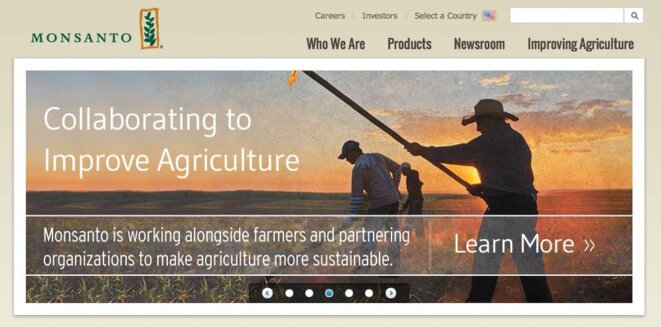 Capture d'écran sur le site de Monsanto Capture d'écran sur le site de Monsanto