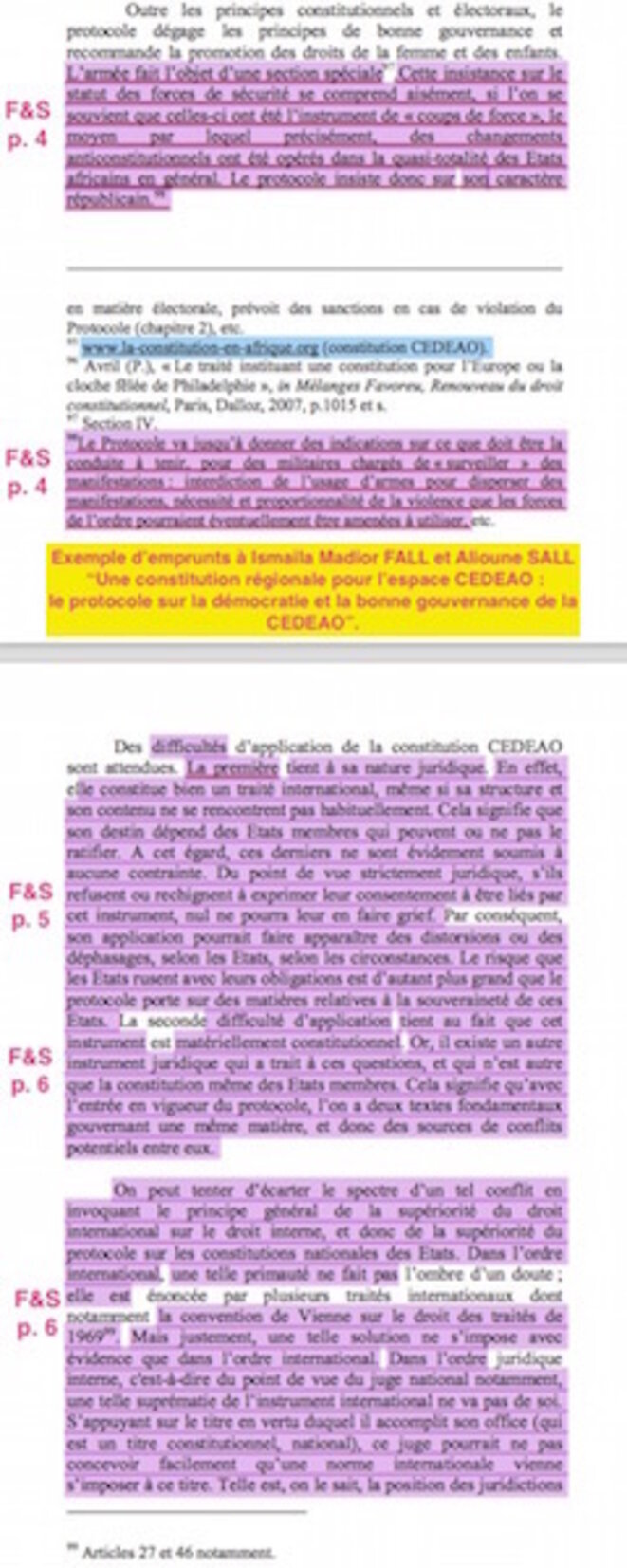 En mauve... les emprunts de P. Moudoudou à I. M. Fall et A. Sall En mauve... les emprunts de P. Moudoudou à I. M. Fall et A. Sall