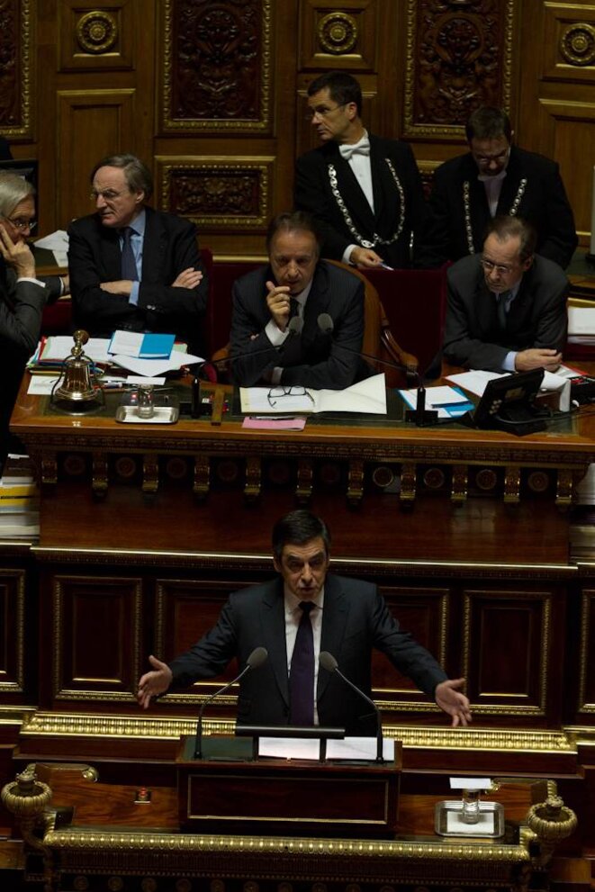 Prime Minister François Fillon delivering speech to Senate; 8/12/11.