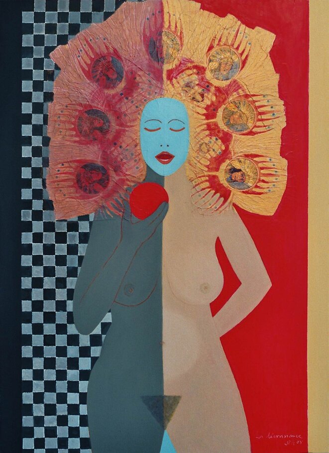 La décroissance, huile-collage, JPA 2008 La décroissance, huile-collage, JPA 2008