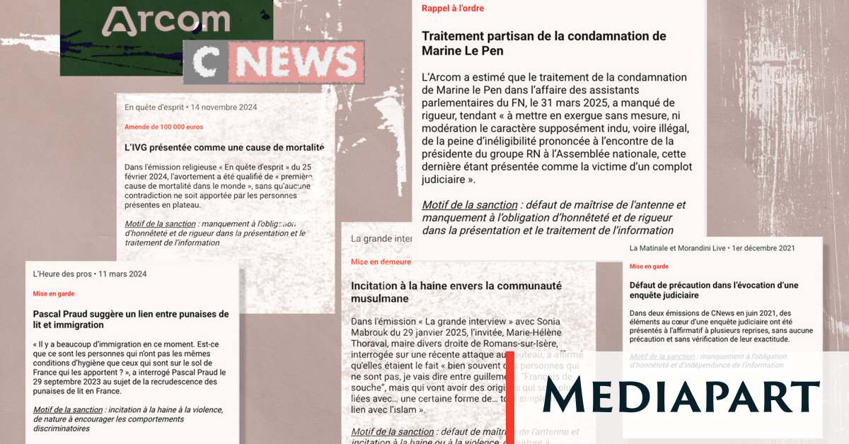 Depuis 2019, l’Arcom a réprimandé CNews à 24 reprises et infligé 530 001 euros d’amendes