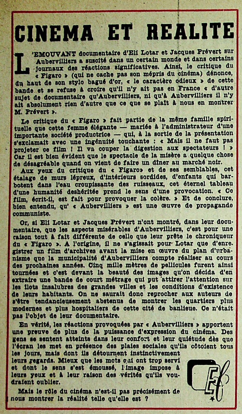 Madelline Rousset 1646_L'ECRAN FRANCAIS du 3 avril_cinéma et réalité | Le Club