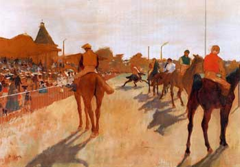 Le défilé – Chevaux devant les tribunes, Edgar Degas, 1869