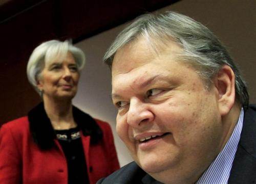 Le ministre grec des finances, Evangelos Vénizélos, et Christine Lagarde (FMI).