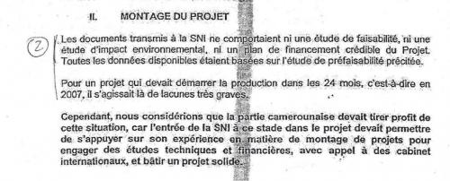 Extrait du document fourni par la SNI au gouvernement