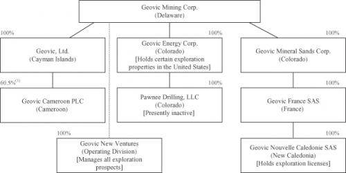 Schéma sur l&#039;organisation de Geovic, qui provient d&#039;un document de la UNITED STATES SECURITIES AND EXCHANGE COMMISSION