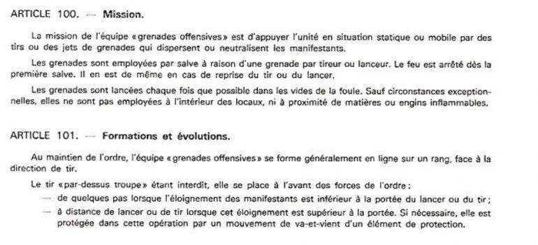 Instructions de 1975 relatives aux grenades offensives